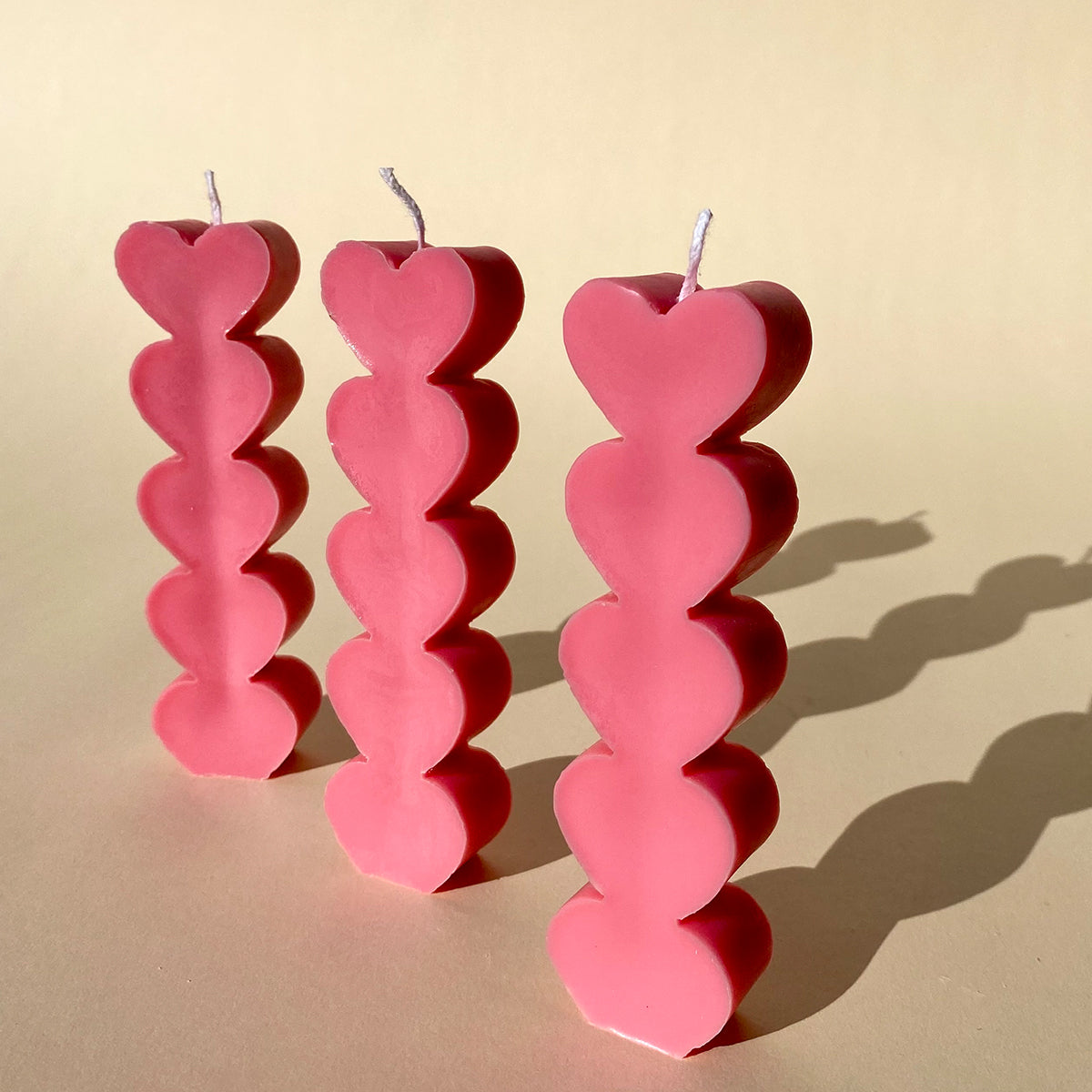 Heart Stack Pillar Candle - Pink